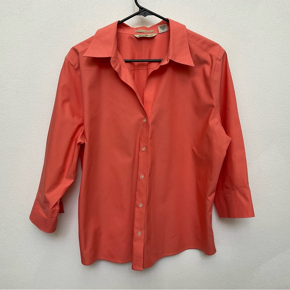 Eddie Bauer Wrinkle Resistant Coral Orange Button Down Blouse Size XL